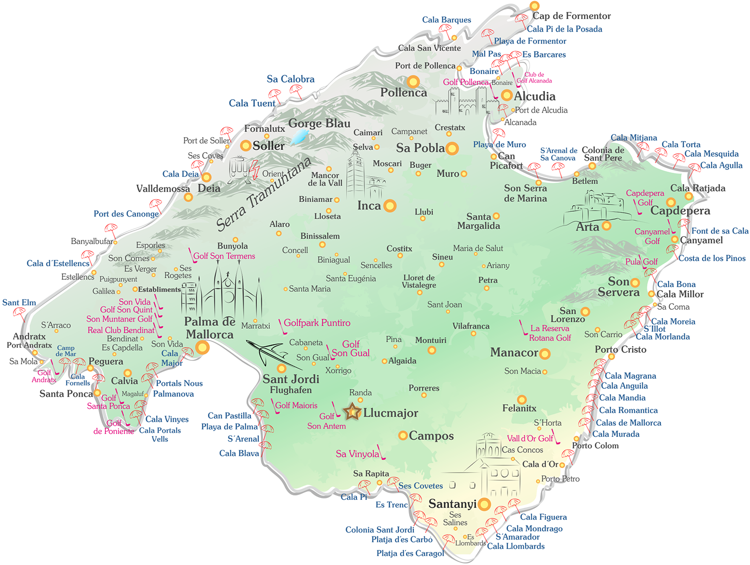 Llucmajor auf der Mallorca Karte