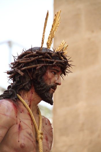 die Jesus Statue während der Oster Prozession auf Mallorca