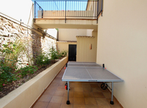 Schönes Ferienhaus im Südwesten von Mallorca Nähe Calvia mit Sauna, Garten, Klimaanlage, Pool, Trampolin, Tischtennis, Dartscheibe und Meerblick für 8 Personen.